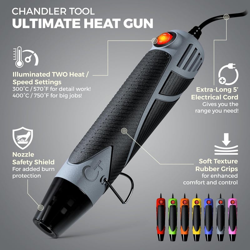 Chandler Tool Heat Gun for Crafting, Mini Dual Temp Hot Air Gun Tool for Epoxy Resin, Shrink Wrapping, Vinyl Wrap, Embossing, Electronics, Candle Making, Sublimation, Phone Repair & DIY (Grey/Black) - Image 2